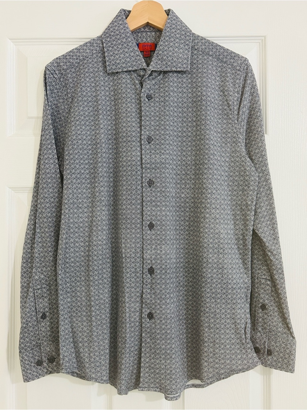 Zanetti NWOT Men's Blue White Geometric Wave Print Dress Shirt Size 15.5 M